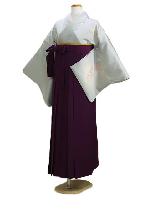 【正絹】卒業式袴 訪問着 ｸﾞﾚｰ 18 紫袴【身長155cm位】