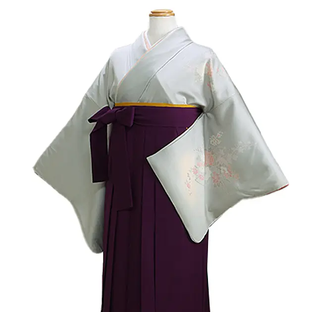 【正絹】卒業式袴 訪問着 ｸﾞﾚｰ 18 紫袴【身長155cm位】
