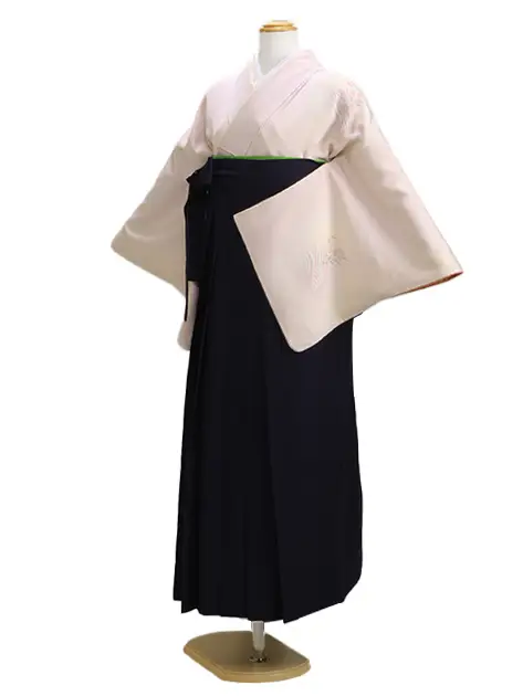 【正絹】卒業式袴 訪問着 薄ﾋﾟﾝｸ 19 紺袴【身長150cm位】