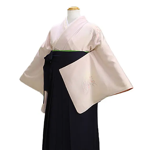 【正絹】卒業式袴 訪問着 薄ﾋﾟﾝｸ 19 紺袴【身長150cm位】