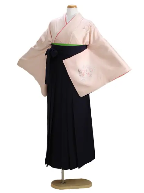 【正絹】卒業式袴 訪問着 ﾋﾟﾝｸ 20 紺袴【身長160cm位】