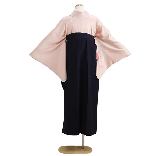 【正絹】卒業式袴 訪問着 ﾋﾟﾝｸ 20 紺袴【身長160cm位】