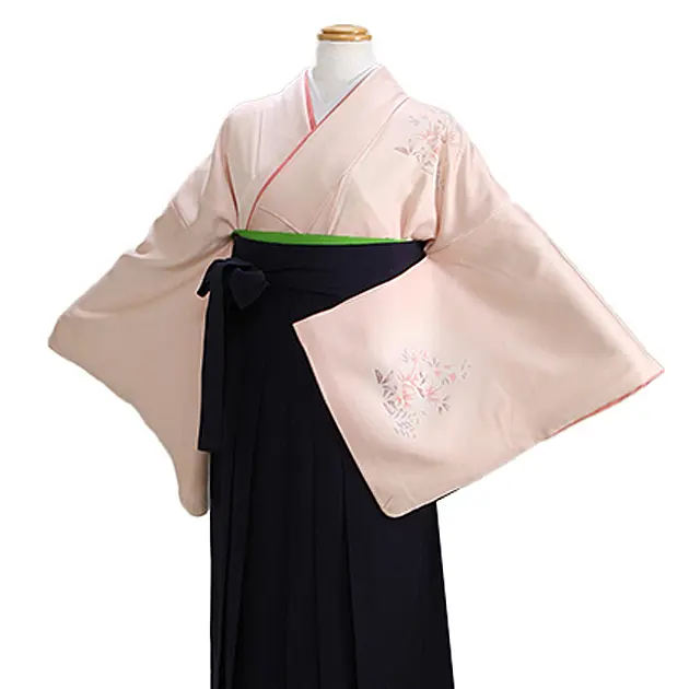 【正絹】卒業式袴 訪問着 ﾋﾟﾝｸ 20 紺袴【身長160cm位】