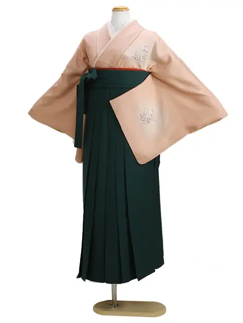【正絹】卒業式袴 訪問着 ﾋﾟﾝｸ 23 緑袴【身長155cm位】