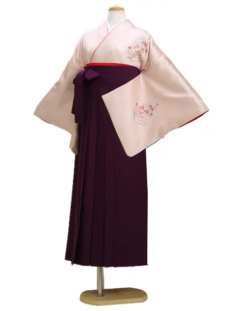 【正絹】卒業式袴 訪問着 ﾋﾟﾝｸ 25 紫袴【身長160cm位】