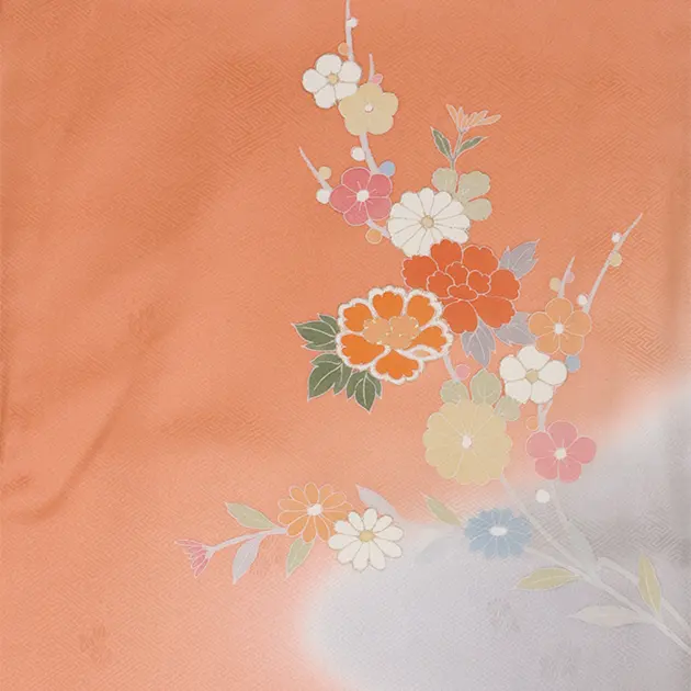 【正絹】卒業式袴 訪問着 ｻｰﾓﾝﾋﾟﾝｸ 26 緑袴【身長165cm位】