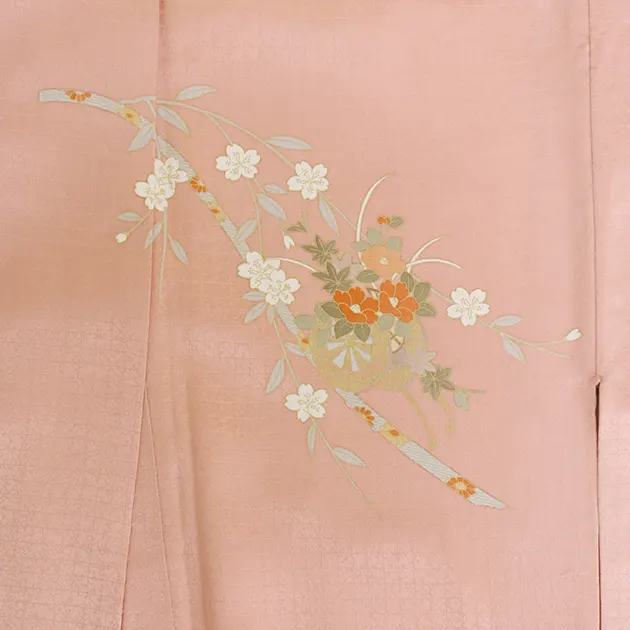 【正絹】卒業式袴 訪問着 ｻｰﾓﾝﾋﾟﾝｸ 27 緑袴【身長155cm位】