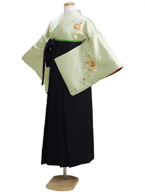 【正絹】卒業式袴 訪問着 うぐいす色 29 紺袴【身長150cm位】