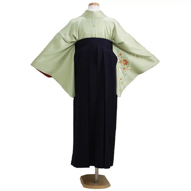 【正絹】卒業式袴 訪問着 うぐいす色 29 紺袴【身長150cm位】