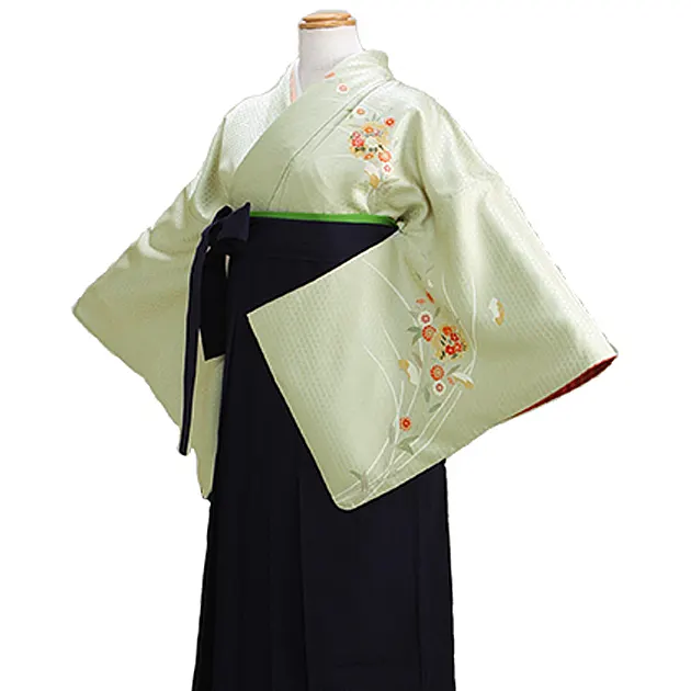 【正絹】卒業式袴 訪問着 うぐいす色 29 紺袴【身長150cm位】