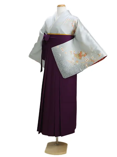 【正絹】卒業式袴 訪問着 ﾌﾞﾙｰｸﾞﾚｰ 30 紫袴【身長150cm位】