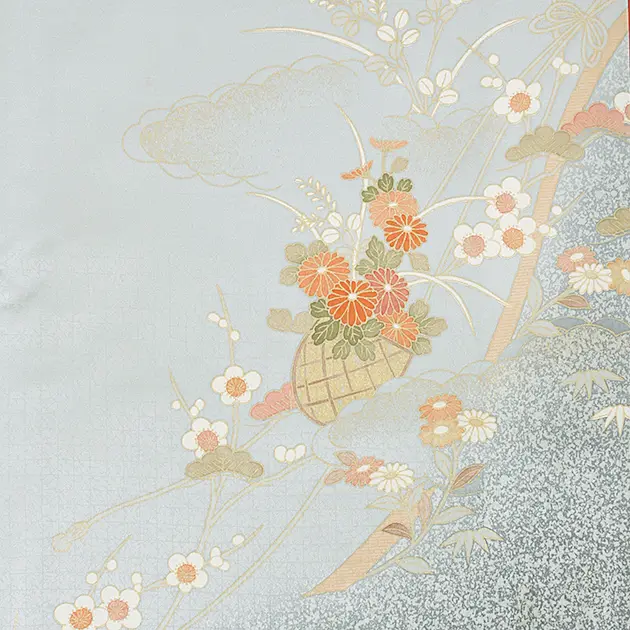 【正絹】卒業式袴 訪問着 ﾌﾞﾙｰｸﾞﾚｰ 30 紫袴【身長150cm位】