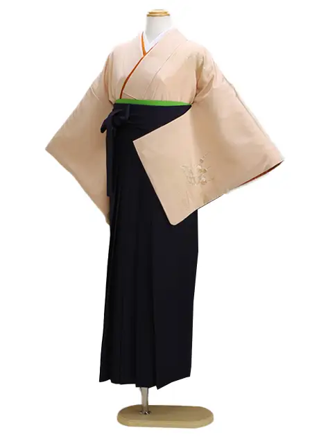 【正絹】卒業式袴 訪問着 ｻｰﾓﾝﾋﾟﾝｸ 31 紺袴【身長155cm位】