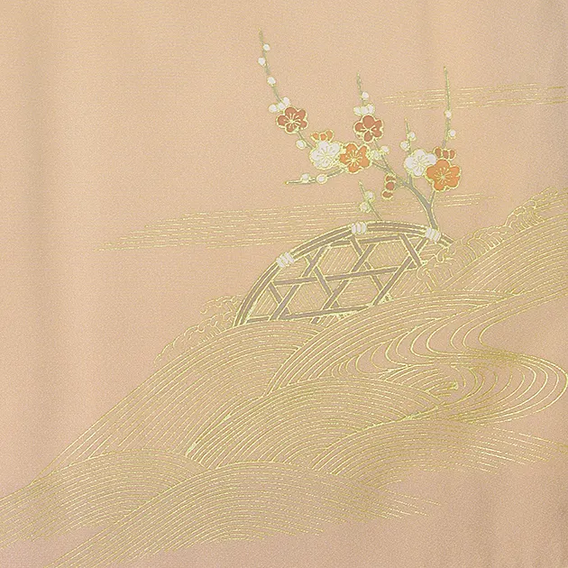 【正絹】卒業式袴 訪問着 ｻｰﾓﾝﾋﾟﾝｸ 31 紺袴【身長155cm位】