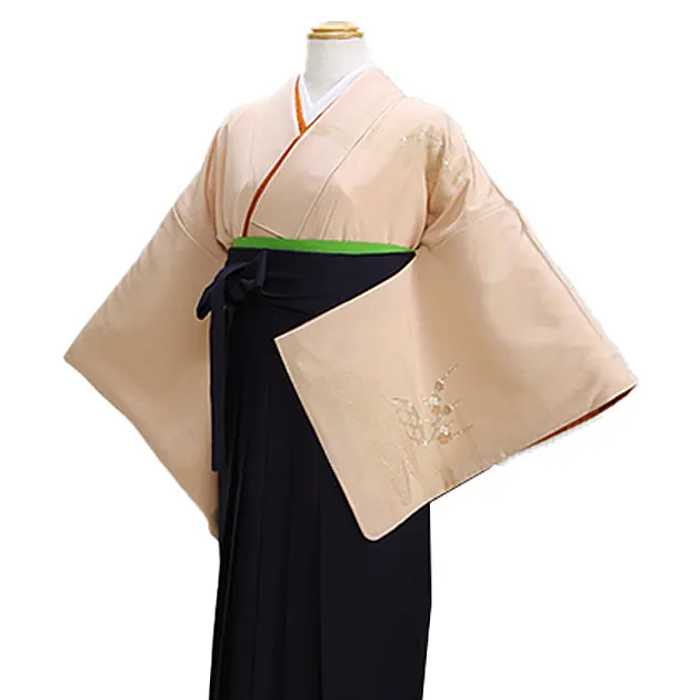 【正絹】卒業式袴 訪問着 ｻｰﾓﾝﾋﾟﾝｸ 31 紺袴【身長155cm位】