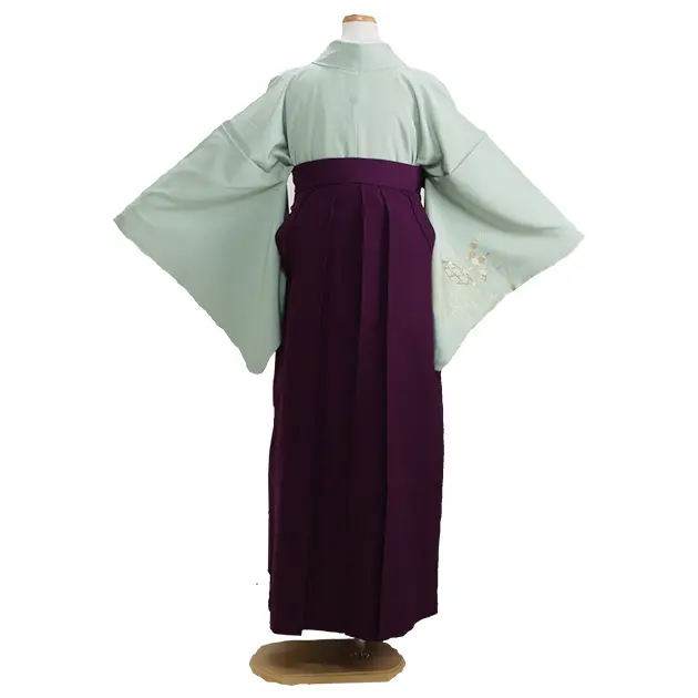【正絹】卒業式袴 訪問着 ｸﾞﾚｰｸﾞﾘｰﾝ 32 紫袴【身長155cm位】