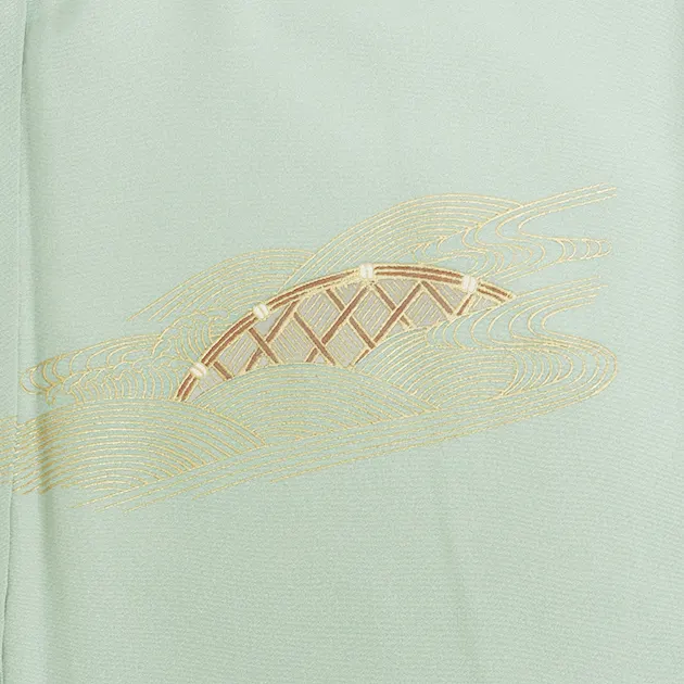 【正絹】卒業式袴 訪問着 ｸﾞﾚｰｸﾞﾘｰﾝ 32 紫袴【身長155cm位】