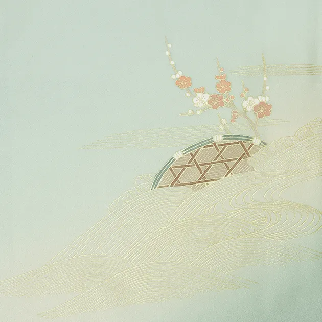 【正絹】卒業式袴 訪問着 ｸﾞﾚｰｸﾞﾘｰﾝ 32 紫袴【身長155cm位】