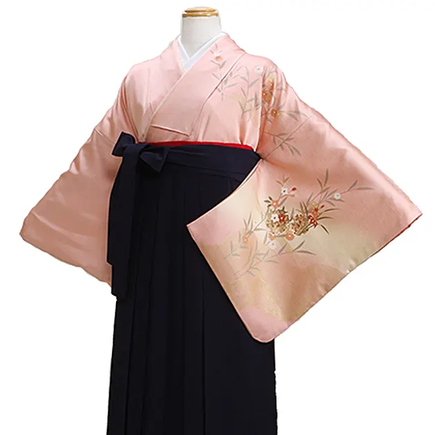 【正絹】卒業式袴 訪問着 ﾋﾟﾝｸ 33 紺袴【身長155cm位】