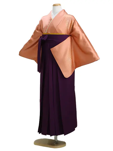 【正絹】卒業式袴 訪問着 赤茶色 35 紫袴【身長155cm位】