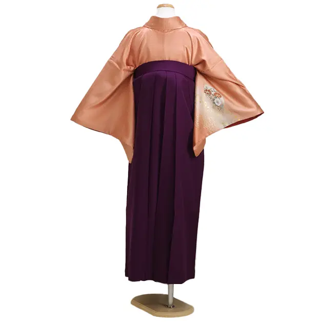 【正絹】卒業式袴 訪問着 赤茶色 35 紫袴【身長155cm位】