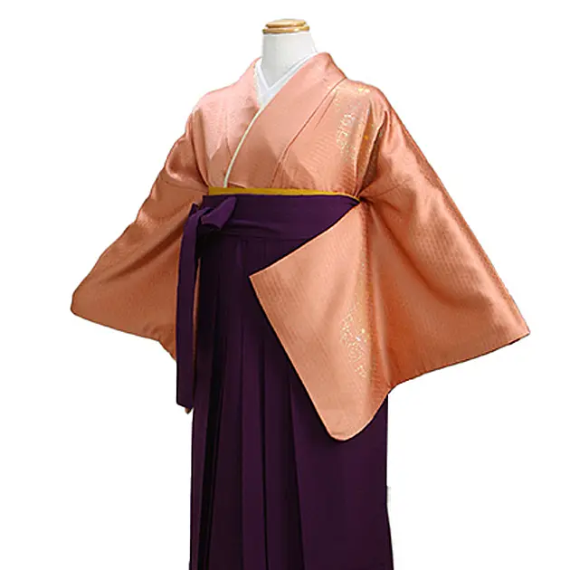 【正絹】卒業式袴 訪問着 赤茶色 35 紫袴【身長155cm位】