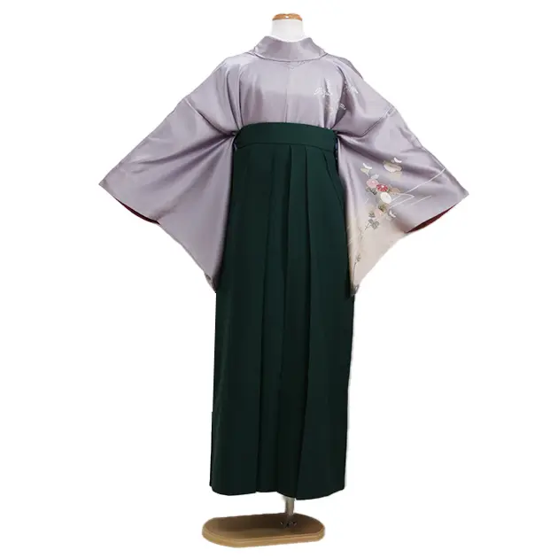 【正絹】卒業式袴 訪問着 うす紫色 36 緑袴【身長155cm位】
