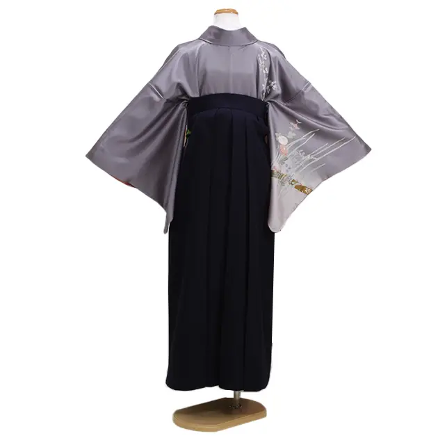 【正絹】卒業式袴 訪問着 ｸﾞﾚｰﾊﾟｰﾌﾟﾙ 37 紺袴【身長155cm位】