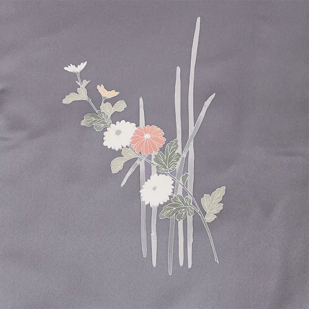 【正絹】卒業式袴 訪問着 ｸﾞﾚｰﾊﾟｰﾌﾟﾙ 37 紺袴【身長155cm位】