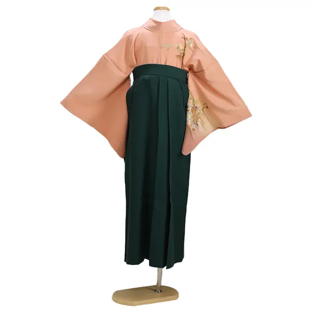 【正絹】卒業式袴 訪問着 ｻｰﾓﾝﾋﾟﾝｸ 38 緑袴【身長160cm位】