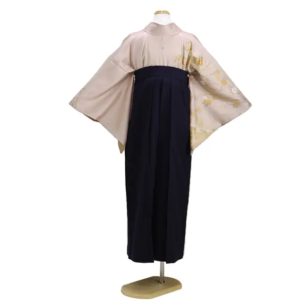 【正絹】卒業式袴 訪問着 ﾋﾟﾝｸ 39 紺袴【身長150cm位】