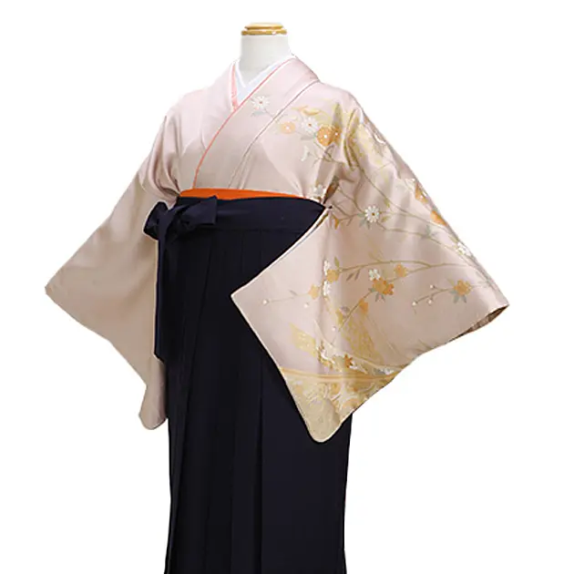 【正絹】卒業式袴 訪問着 ﾋﾟﾝｸ 39 紺袴【身長150cm位】