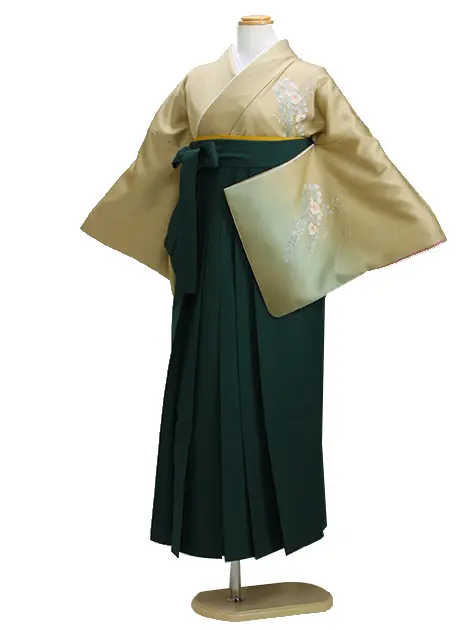 【正絹】卒業式袴 訪問着 金色 50 緑袴【身長160cm位】