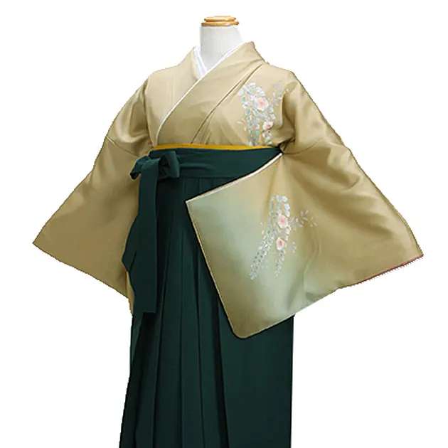 【正絹】卒業式袴 訪問着 金色 50 緑袴【身長160cm位】