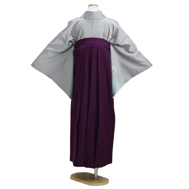 【正絹】卒業式袴 訪問着 ｸﾞﾚｰ 51 紫袴【身長155cm位】