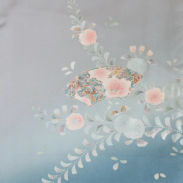 【正絹】卒業式袴 訪問着 ｸﾞﾚｰ 51 紫袴【身長155cm位】