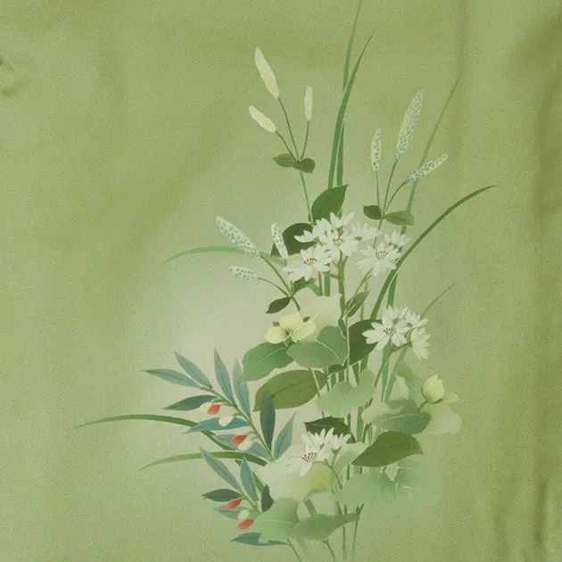 【正絹】卒業式袴 訪問着 ﾓｽｸﾞﾘｰﾝ 52 紺袴【身長155cm位】