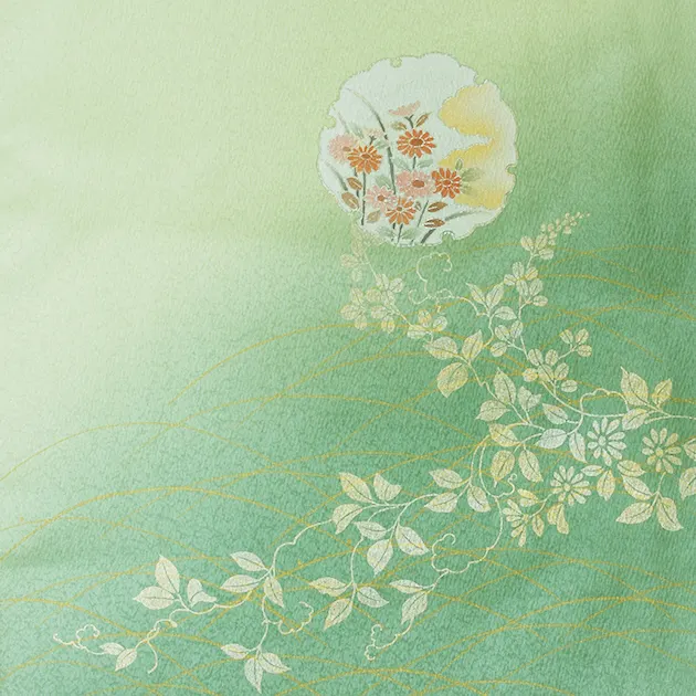 【正絹】卒業式袴 訪問着 ｴﾒﾗﾙﾄﾞｸﾞﾘｰﾝ 53 紫袴【身長160cm位】