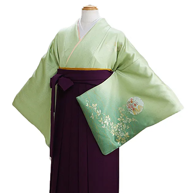 【正絹】卒業式袴 訪問着 ｴﾒﾗﾙﾄﾞｸﾞﾘｰﾝ 53 紫袴【身長160cm位】