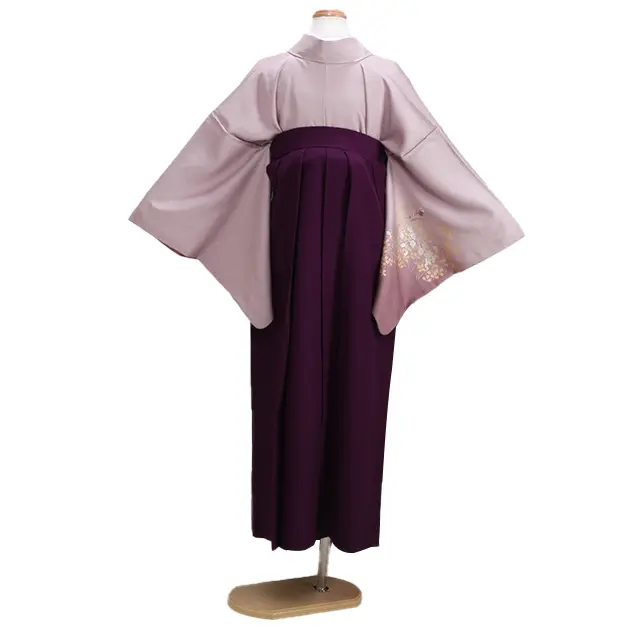 【正絹】卒業式袴 訪問着 ｸﾞﾚｰﾋﾟﾝｸ 54 紫袴【身長160cm位】