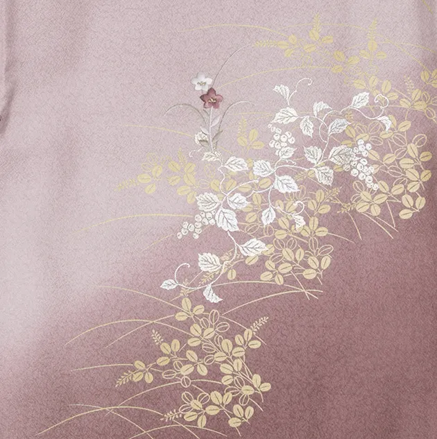 【正絹】卒業式袴 訪問着 ｸﾞﾚｰﾋﾟﾝｸ 54 紫袴【身長160cm位】