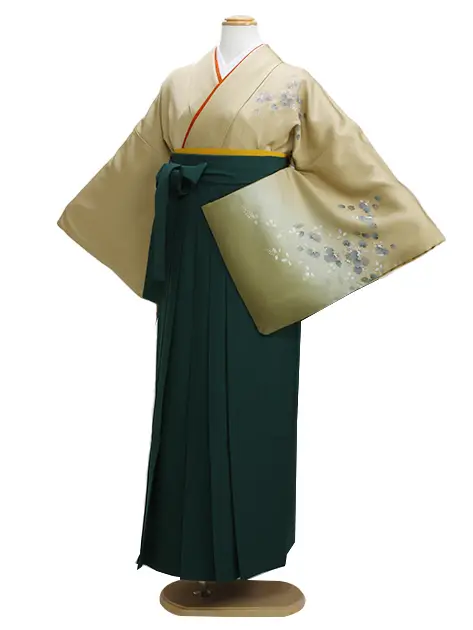 【正絹】卒業式袴 訪問着 金色 55 緑袴【身長160cm位】