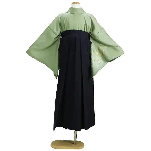 【正絹】卒業式袴 訪問着 ﾓｽｸﾞﾘｰﾝ 56 紺袴【身長160cm位】