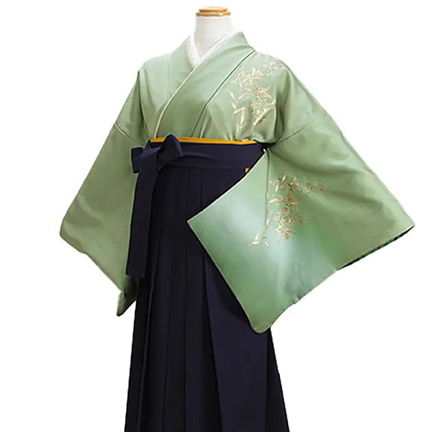 【正絹】卒業式袴 訪問着 ﾓｽｸﾞﾘｰﾝ 56 紺袴【身長160cm位】