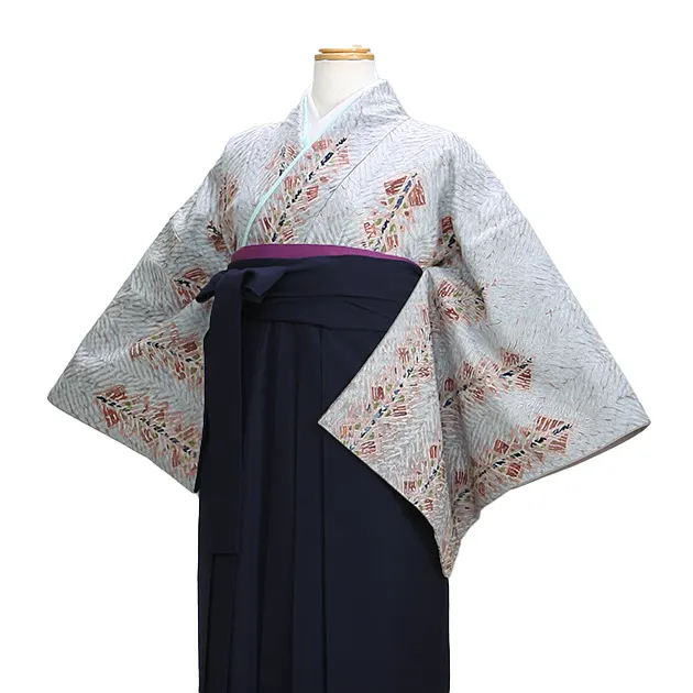 【正絹】袴【大きいサイズ】訪問着 紫ｸﾞﾚｰ 59 紺袴【身長155cm位】