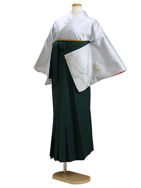 卒業式袴 訪問着 ｸﾞﾚｰ 102 緑袴【身長155cm位】