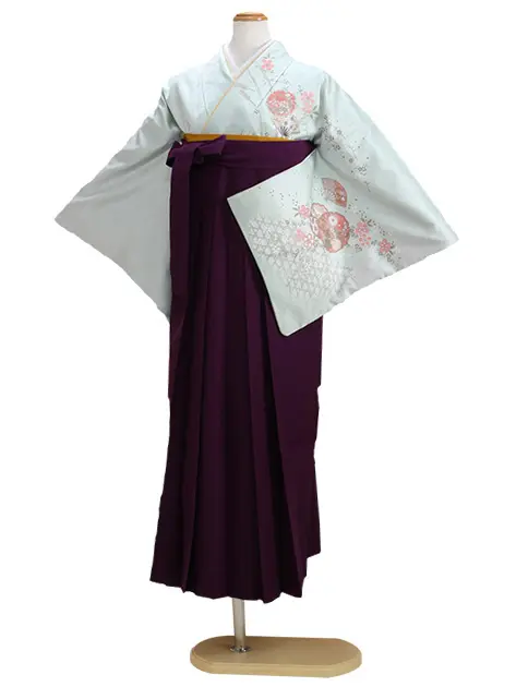 卒業式袴 訪問着 ｸﾞﾚｰｸﾞﾘｰﾝ 104 紫袴【身長155cm位】