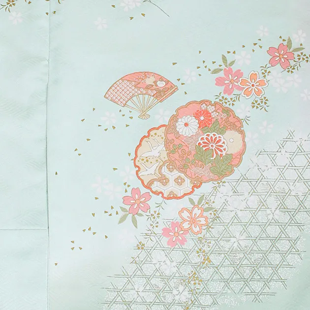 卒業式袴 訪問着 ｸﾞﾚｰｸﾞﾘｰﾝ 104 紫袴【身長155cm位】