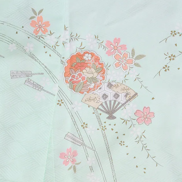 卒業式袴 訪問着 ｸﾞﾚｰｸﾞﾘｰﾝ 104 紫袴【身長155cm位】