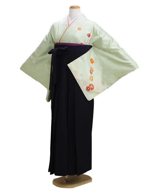 卒業式袴 訪問着 うすみどり色 105 紺袴【身長155cm位】